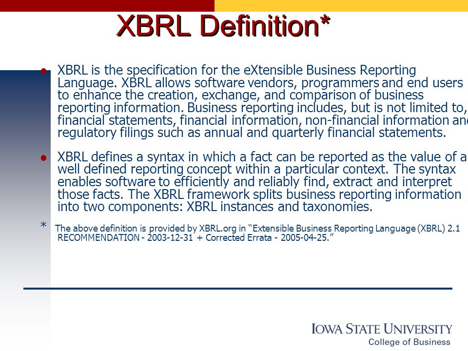 Extensible business reporting language xbrl definition